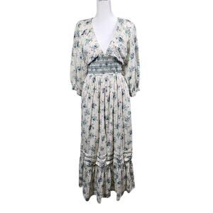 HERSY Floral Print V-Neck Smocked Ruffled Maxi Dress Size Small